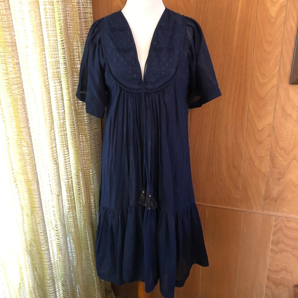 Megan Park Linen Beach Dress Metallic Thread